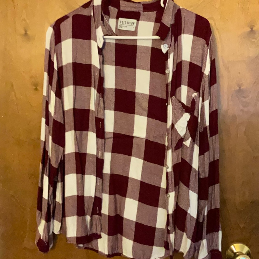 Cotton On Burgundy Plaid Shirt
